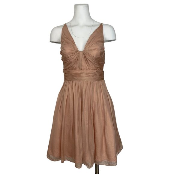 Aidan Mattox V-Neck Dress 4 Champagne Pink Mini Silk - Picture 1 of 12